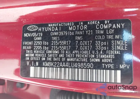 2020 Hyundai Kona Sel from USA, damaged, VIN KM8K22AA4LU498590